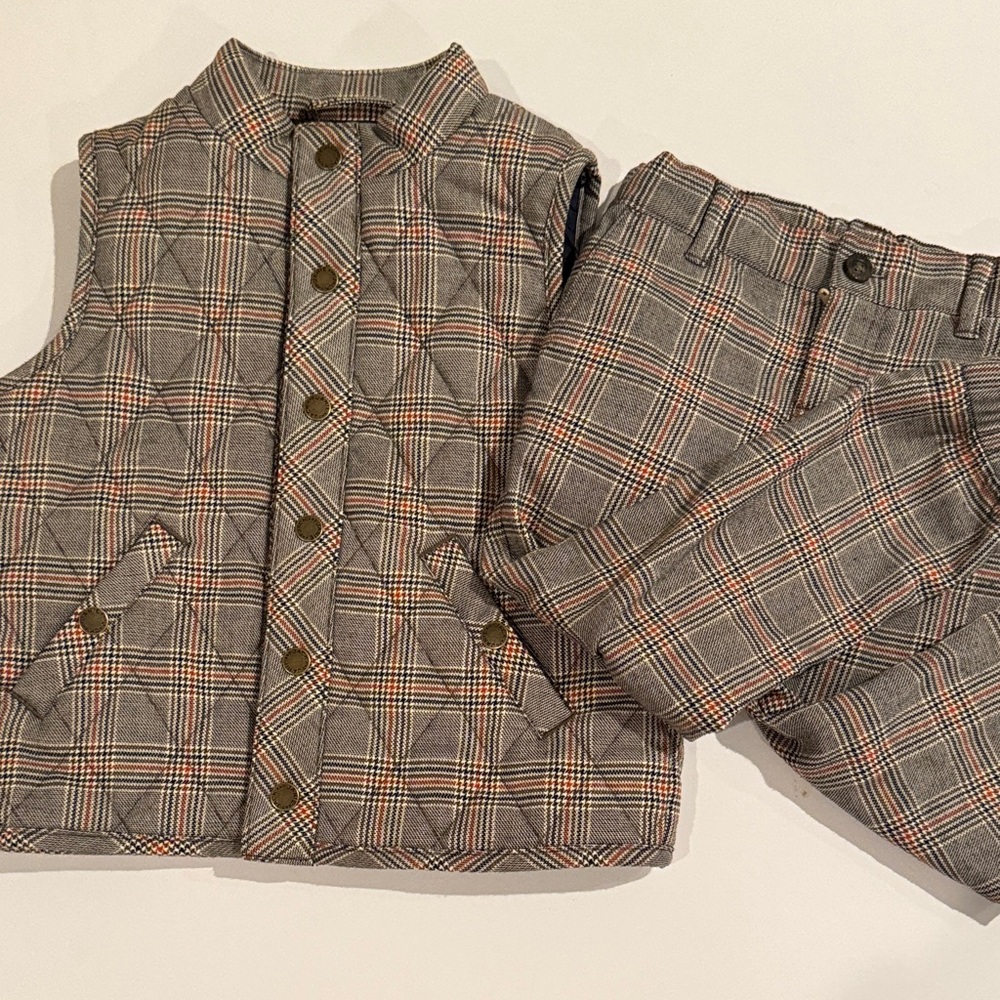 Janie and Jack Plaid Kids Vest and Pants Set Toddler 3-4 Cuffed‎ Pants